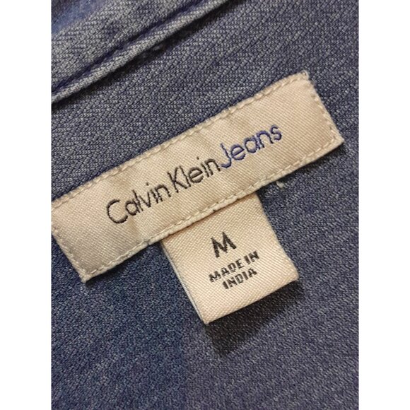 Calvin Klein Womens Denim Short Sleeve Western Roll Tab Casual Sz Medium Shirt - Picture 4 of 7